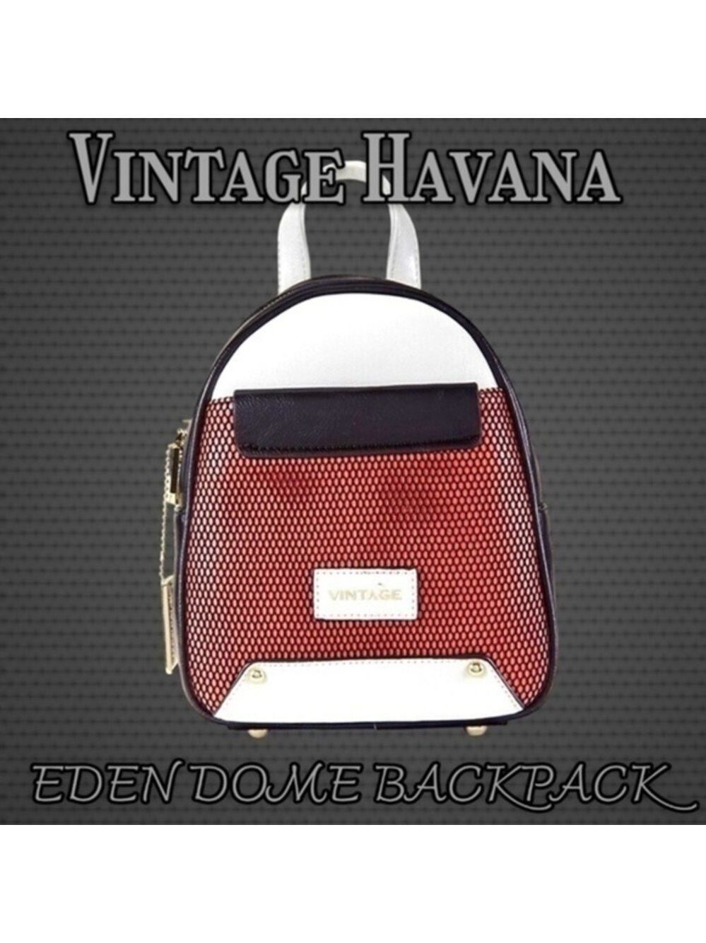 VINTAGE HAVANA Eden Mixed Media Dome Hard Cover Mini Backpack-Red Pop NWT